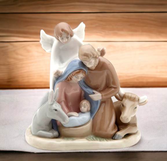 Ceramic Mini Size Angel With Holy Family Nativity Figurine Home Décor Religious Décor Religious Gift Church Décor