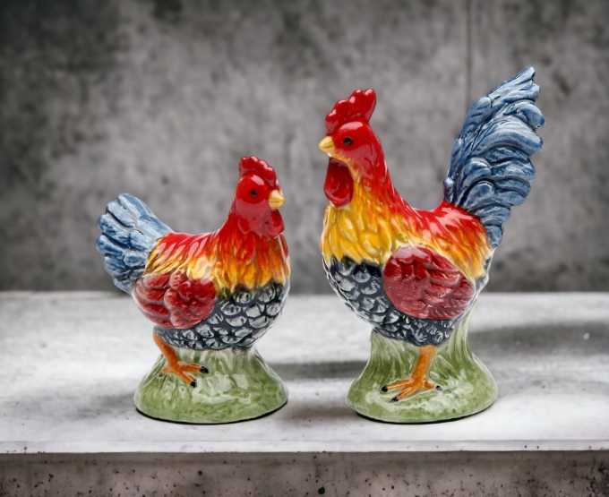 Ceramic Mini-size Rainbow Rooster Salt & Pepper Shakers Home Décor Gift for Her Gift for Mom Kitchen Décor Farmhouse