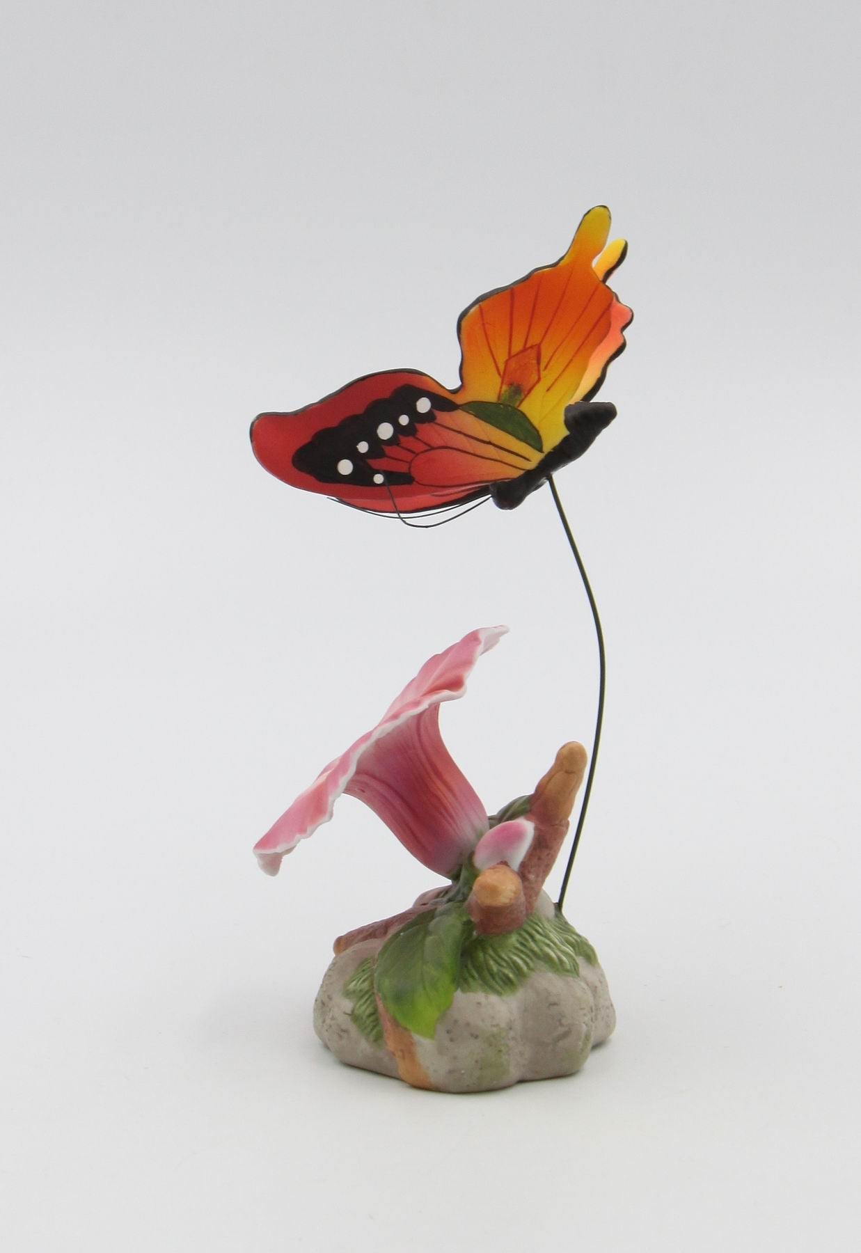Ceramic Morning Glory Flower with Butterfly Figurine Home Décor Gift for Her Gift for Mom Nature Lover Gift - Figurine