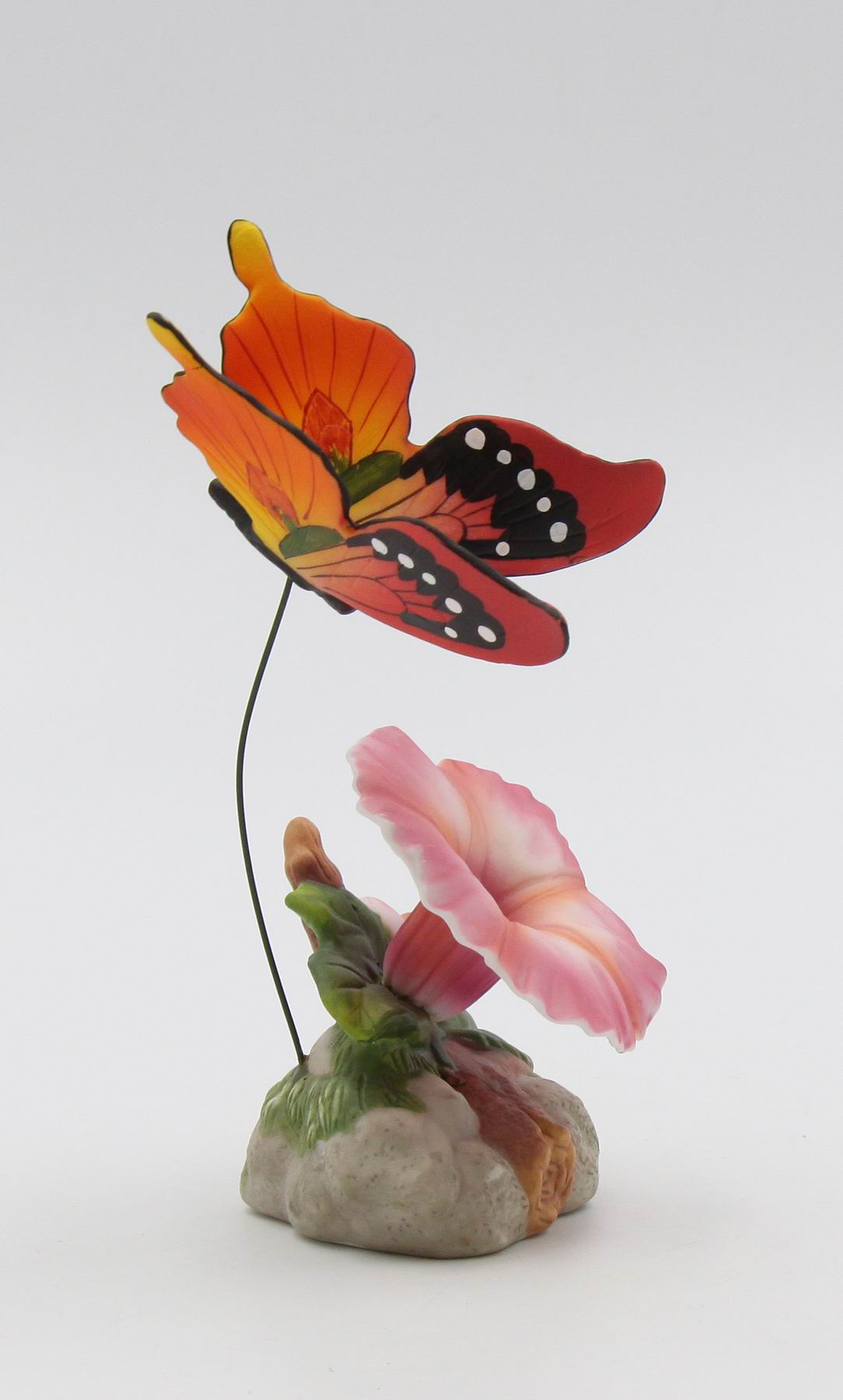 Ceramic Morning Glory Flower with Butterfly Figurine Home Décor Gift for Her Gift for Mom Nature Lover Gift - Figurine