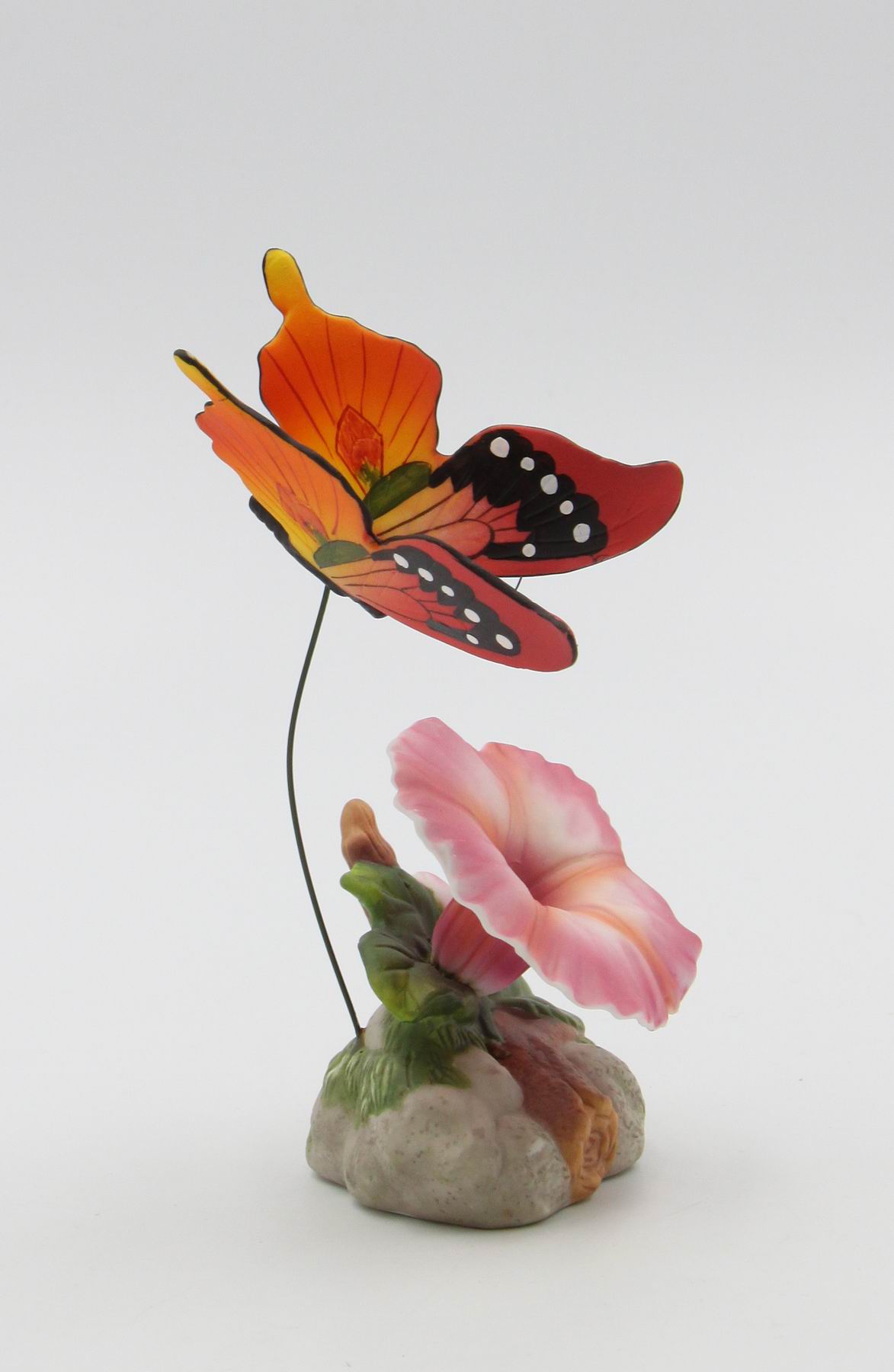 Ceramic Morning Glory Flower with Butterfly Figurine Home Décor Gift for Her Gift for Mom Nature Lover Gift - Figurine