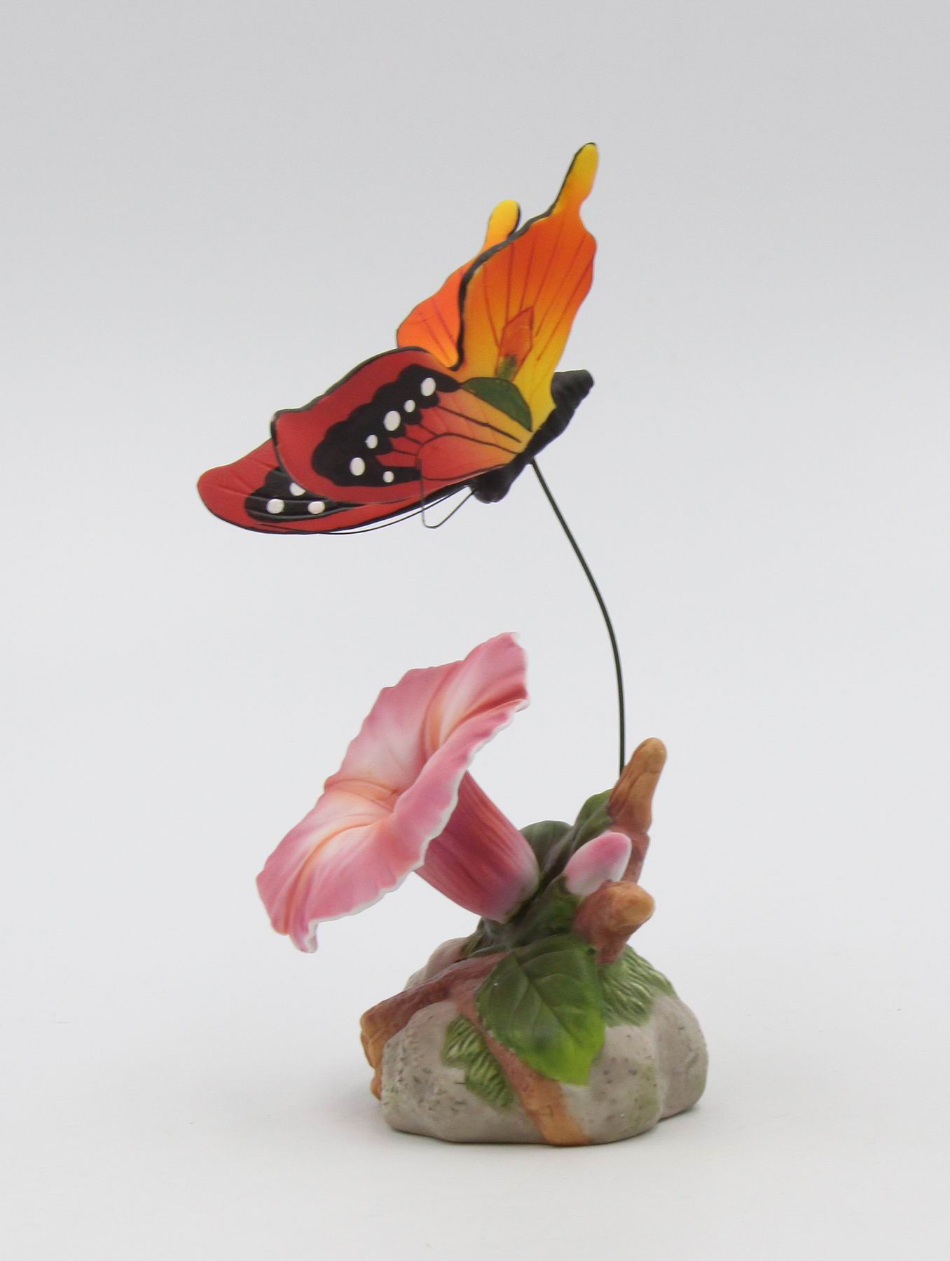 Ceramic Morning Glory Flower with Butterfly Figurine Home Décor Gift for Her Gift for Mom Nature Lover Gift - Figurine