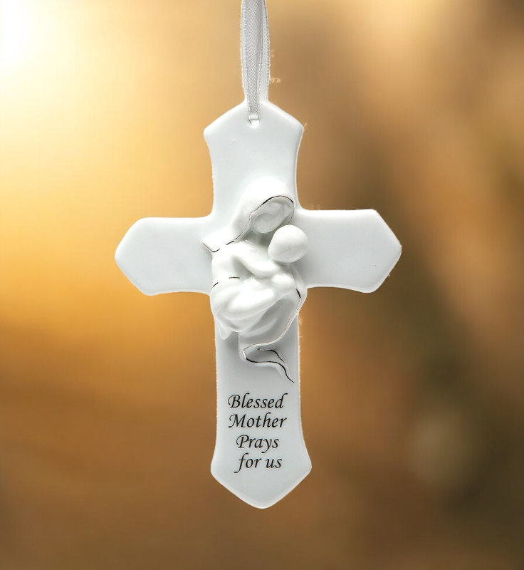 Ceramic Mother & Child on Cross Wall Decor Religious Gift Religious Decor Gift for Her - wall decor