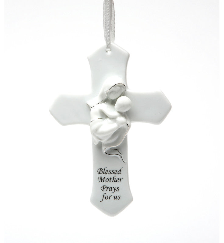 Ceramic Mother & Child on Cross Wall Decor Religious Gift Religious Decor Gift for Her - wall decor