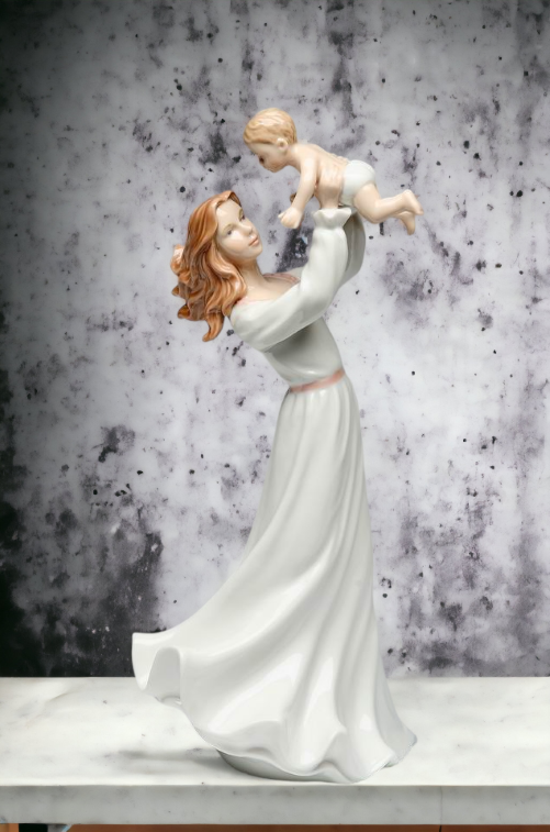 Ceramic Mother Holding Baby Figurine Home Décor Gift for Her Gift for Mom Baby Shower Gift - Figurines