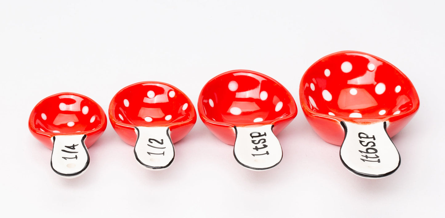 Ceramic Mushroom Measuring Spoons Set of 4 Gift for Baker Gift for Mom Kitchen Decor - Measuring Cups & Spoons