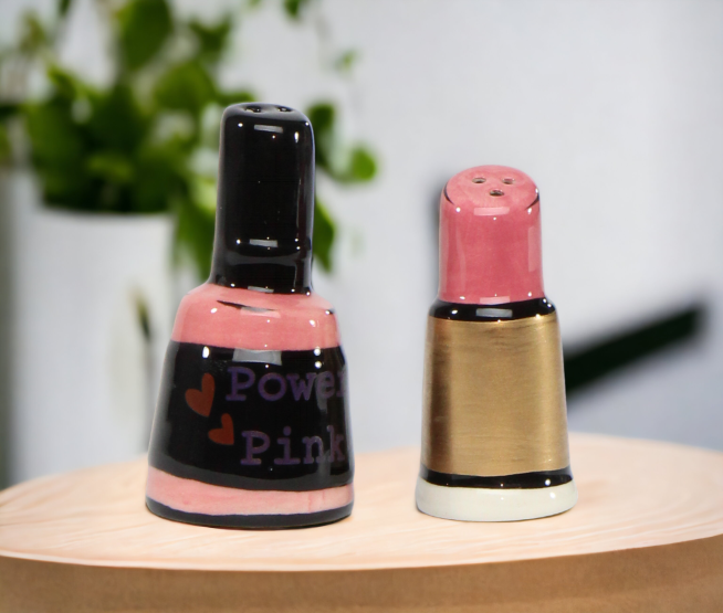 Ceramic Nail Polish And Lipstick Salt & Pepper Shakers Home Décor Gift for Her Gift for Mom Gift for Friend or Coworker