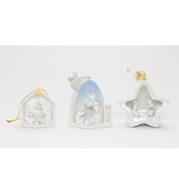 Ceramic Nativity Scene Christmas Tree Ornaments-Set of 3 Home Décor Gift for Her Gift for Mom Religious Décor Christmas
