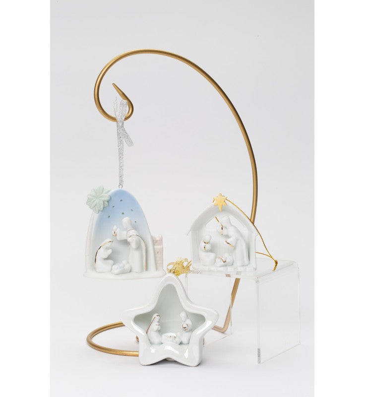 Ceramic Nativity Scene Christmas Tree Ornaments-Set of 3 Home Décor Gift for Her Gift for Mom Religious Décor Christmas