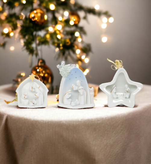 Ceramic Nativity Scene Christmas Tree Ornaments-Set of 3 Home Décor Gift for Her Gift for Mom Religious Décor Christmas