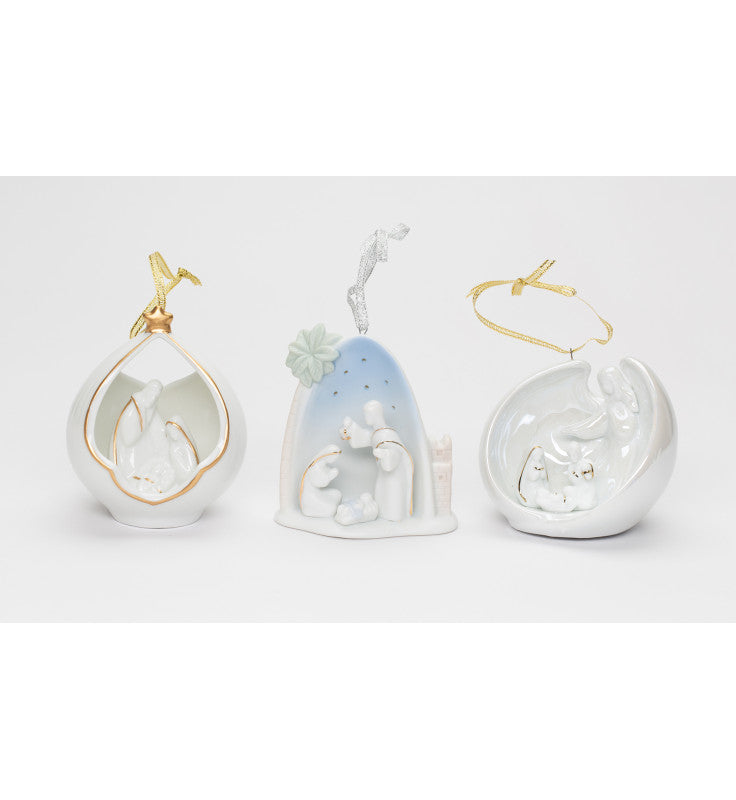 Ceramic Nativity Scene Christmas Tree Ornaments-Set of 3 Home Décor Gift for Her Gift for Mom Religious Décor Christmas