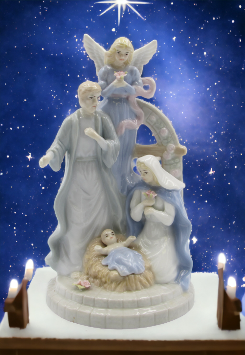 Ceramic Nativity with Guardian Angel Music Box Home Décor Religious Décor Religious Gift Church Décor Baptism Gift