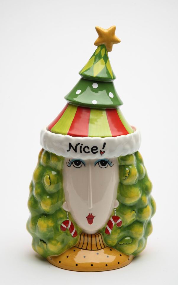 Ceramic Naughty or Nice 2-Sided Lady Cookie Jar Home Décor Gift for Her Gift for Mom Kitchen Décor Christmas Décor