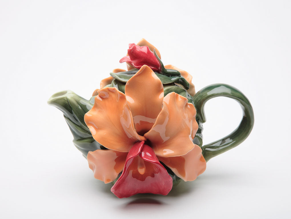 Orange Orchid Flower Teapot - kevinsgiftshoppe