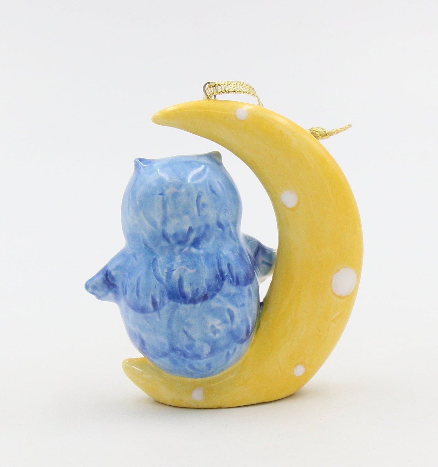 Ceramic Owl On The Moon Ornament Home Décor Gift for Her Gift for Mom Christmas Tree Décor Birdwatcher Gift - Holiday