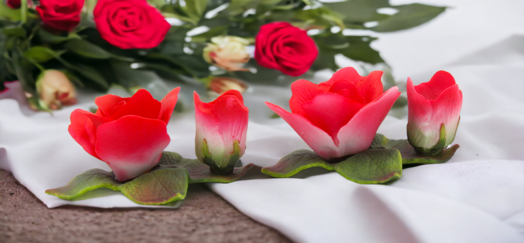 Ceramic Pair of Red Rose Flower Candle Holders Home Décor Gift for Her Wedding Decor Valentine’s Day Décor Romantic
