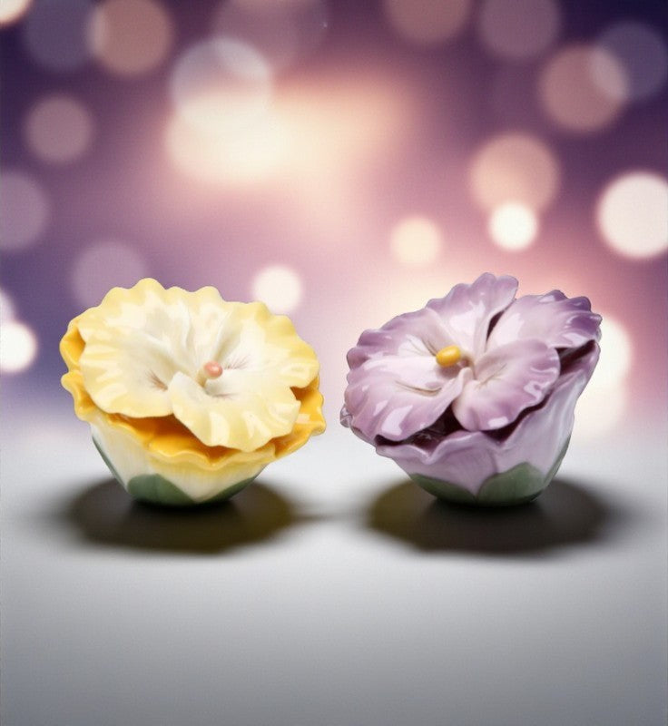 Ceramic Pansy Flower Salt & Pepper Shakers Home Décor Gift for Her Gift for Mom Kitchen Décor Wedding Decor - Salt &