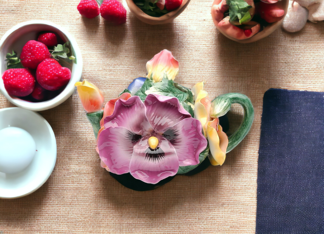 Ceramic Pansy Flower Teapot Gift for Her Gift for Mom Tea Party Décor Café Décor Spring Kitchen Decor - teapot