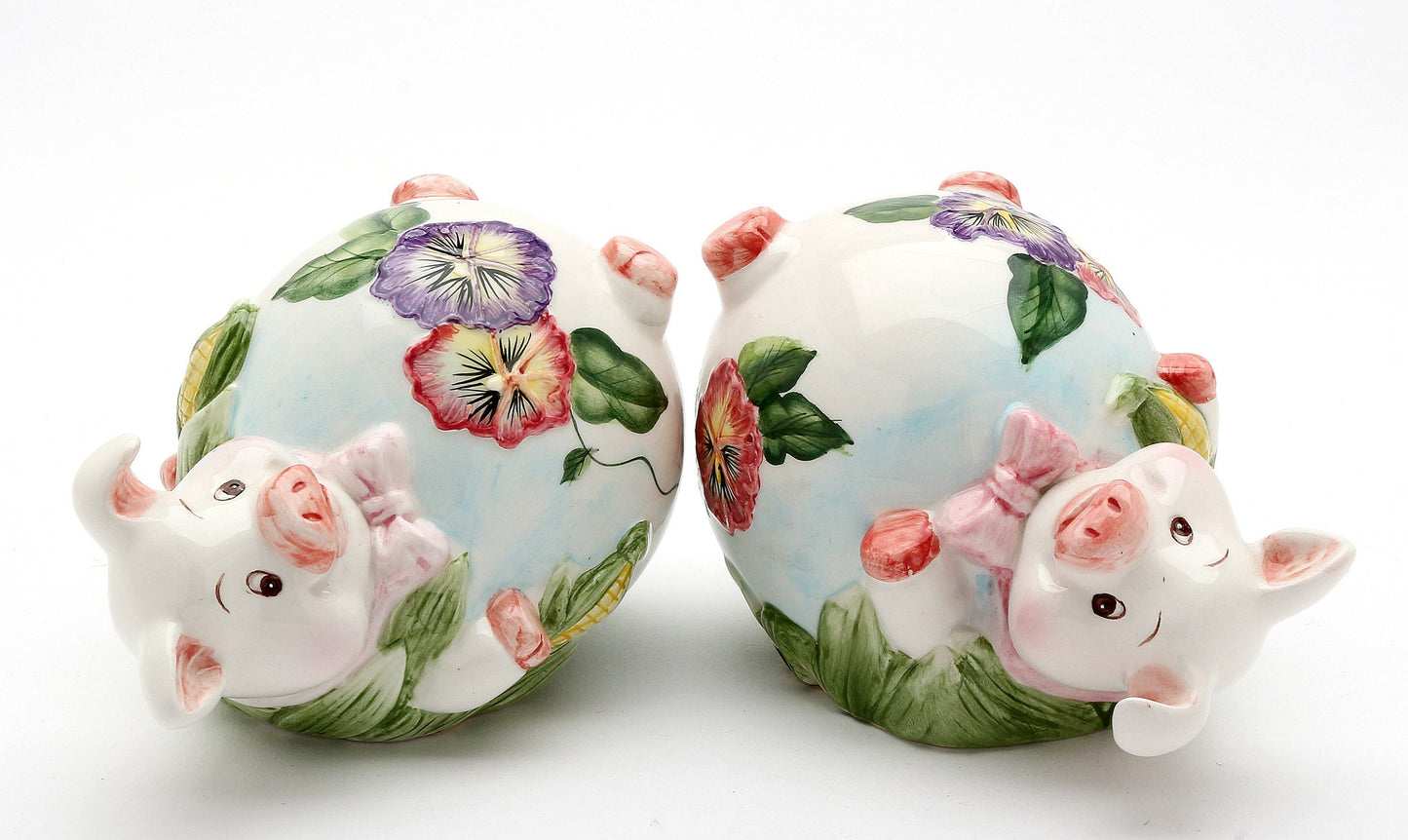 Ceramic Pansy Pig Figurine Two Piece Set Home Décor Gift for Her Mom Kitchen Décor Farmhouse Décor Vintage Decor