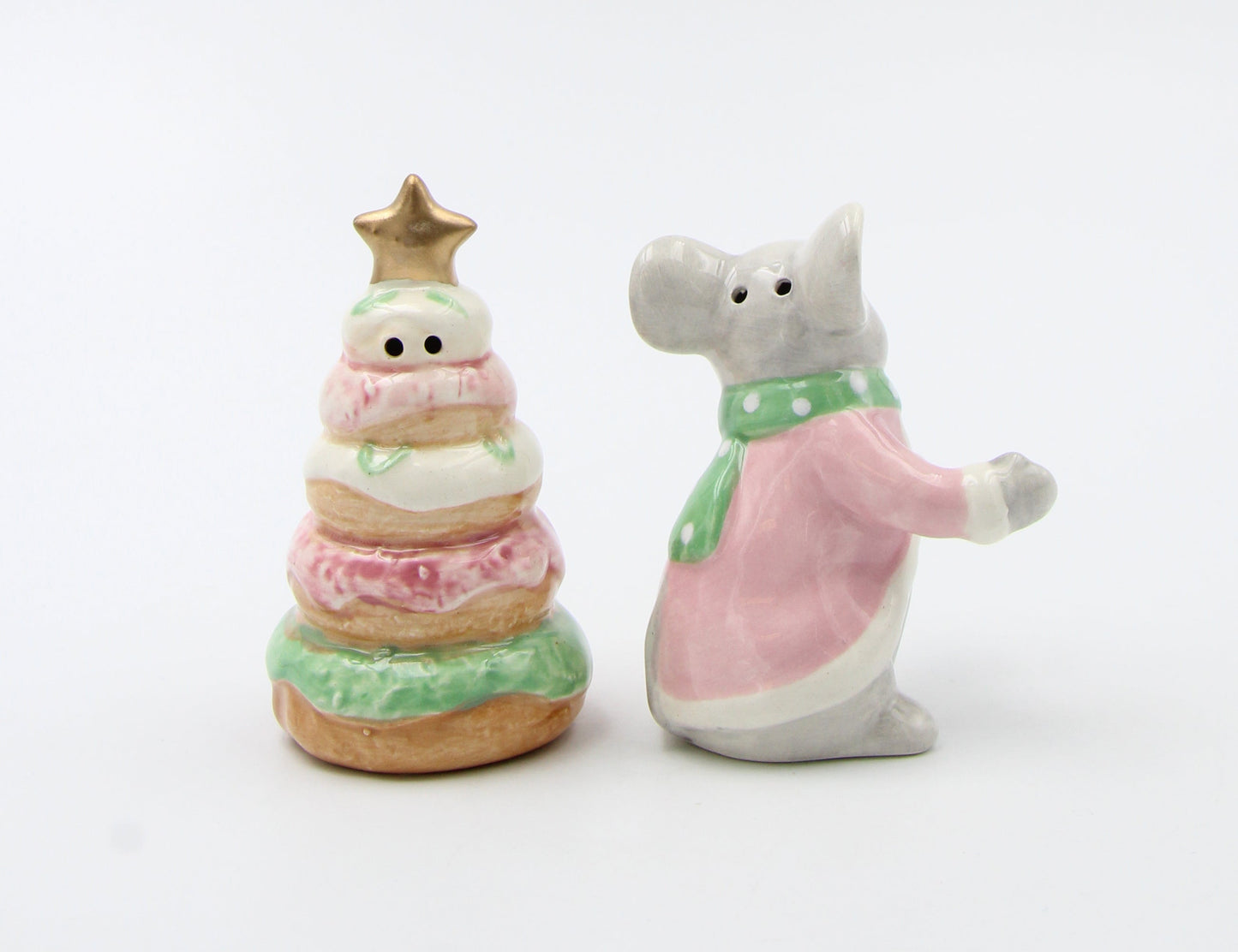 Ceramic Pastel Color Mouse with Donut Tree Salt and Pepper Shakers Home Décor Gift for Her Gift for Mom Kitchen Décor