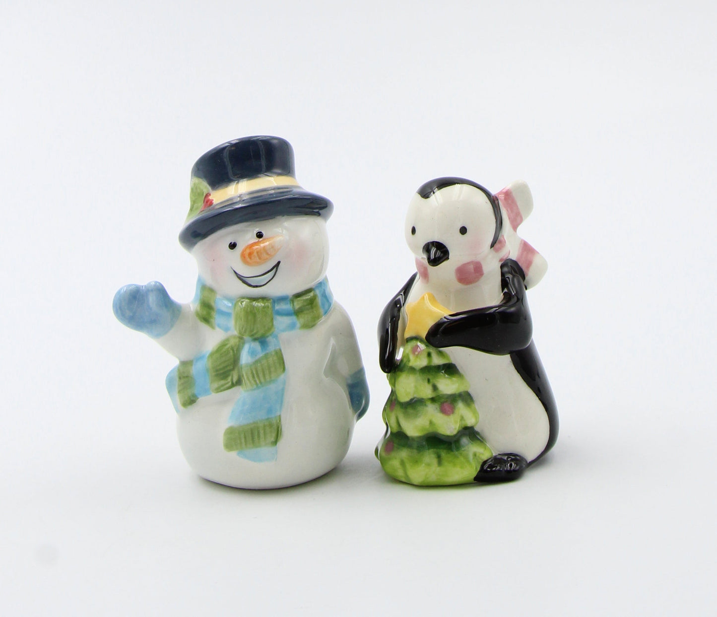 Ceramic Pastel Color Snowman and Penguin Salt and Pepper Shakers Home Décor Gift for Her Gift for Mom Kitchen Décor