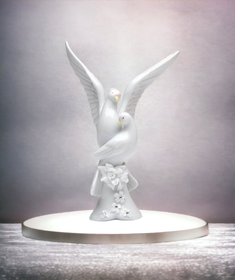 Ceramic Peace Doves with White Rose Flower Figurine Wedding Décor Wedding Gift Wedding Favor Anniversary Décor