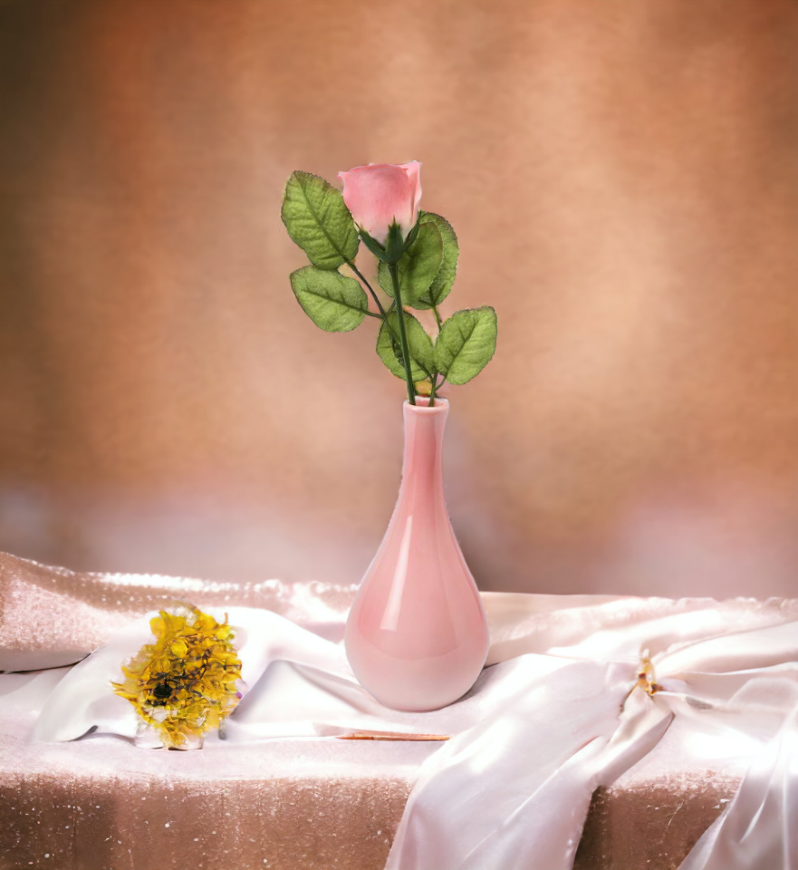 Ceramic Peace Rose Bud inside a Pink Vase Valentines Decor Wedding Décor Wedding Gift Wedding Favor Anniversary Décor