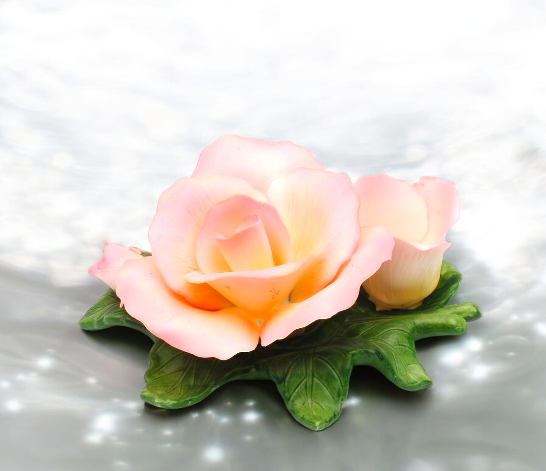Ceramic Peace Rose Flower with Bud Candle Holder Wedding Decor Romantic Decor Gift for Her Gift for Mom - Candle holder