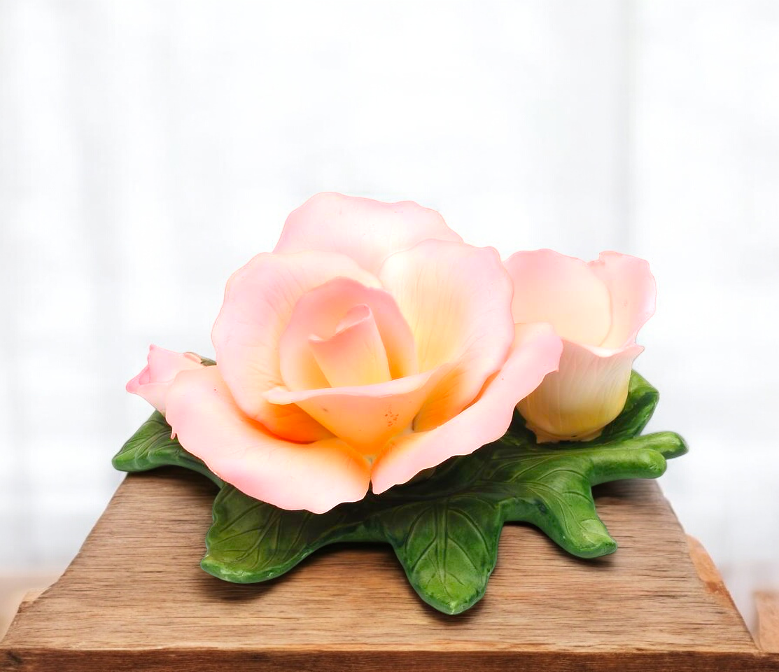 Ceramic Peace Rose Flower with Bud Candle Holder Wedding Decor Romantic Decor Gift for Her Gift for Mom - Candle holder