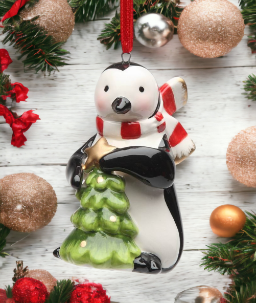 Ceramic Penguin Ornament With Christmas Tree Home Décor Gift for Her Gift for Mom Kitchen Décor Christmas Décor