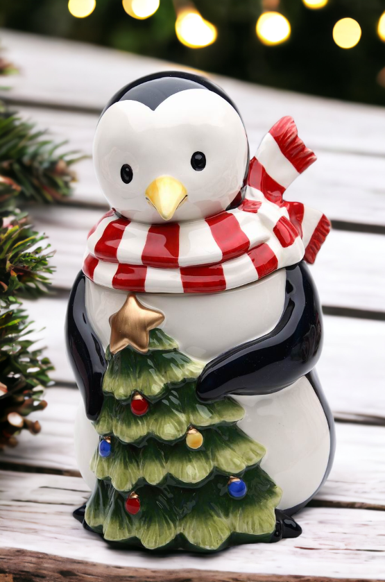 Ceramic Penguin with Christmas Tree Candy Box Home Décor Gift for Her Gift for Mom Kitchen Décor Christmas Décor