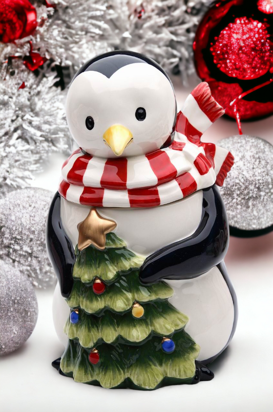 Ceramic Penguin with Christmas Tree Candy Box Home Décor Gift for Her Gift for Mom Kitchen Décor Christmas Décor
