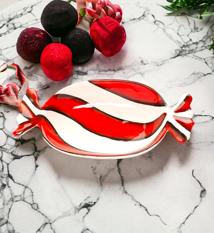 Ceramic Peppermint Candy Dish Candy for Santa Christmas Decor Gift for Her Gift for Mom Kitchen Decor - Candy Dish