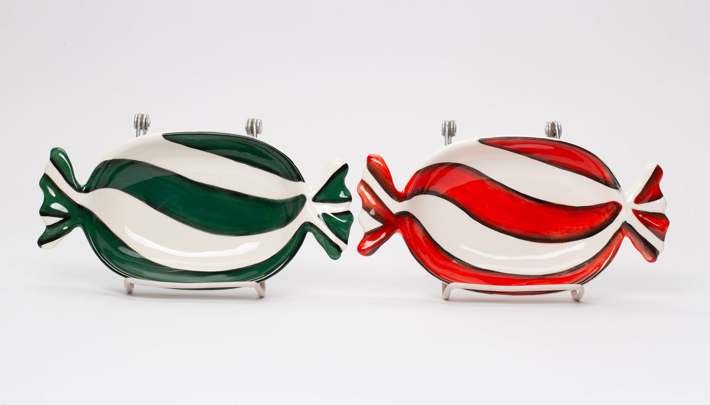 Ceramic Peppermint Candy Dish Set of 2 - Red And Green Christmas Decor Kitchen Decor Gift for Her Gift for Mom - Candy