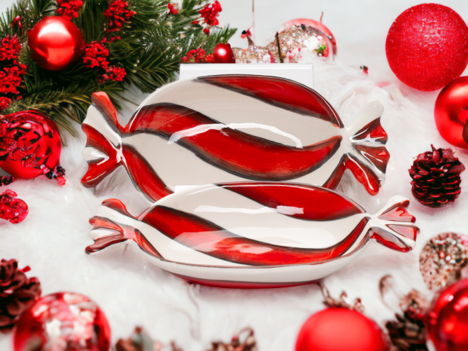 Ceramic Peppermint Dish Set/2 Home Décor Gift for Her Gift for Mom Kitchen Décor Christmas Décor - Candy Dish