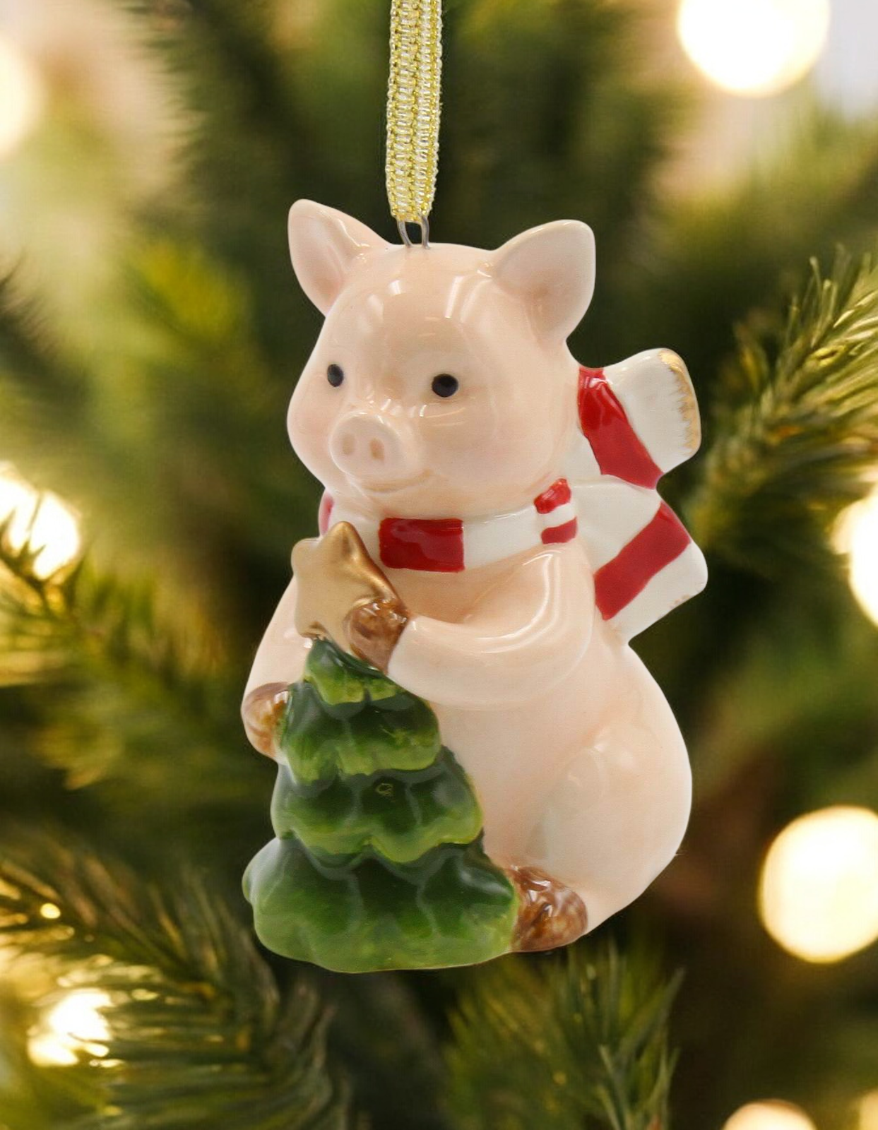 Ceramic Pig With Christmas Tree Tree Ornament Christmas Decor Farmhouse Decor Gift for Her - Ornament