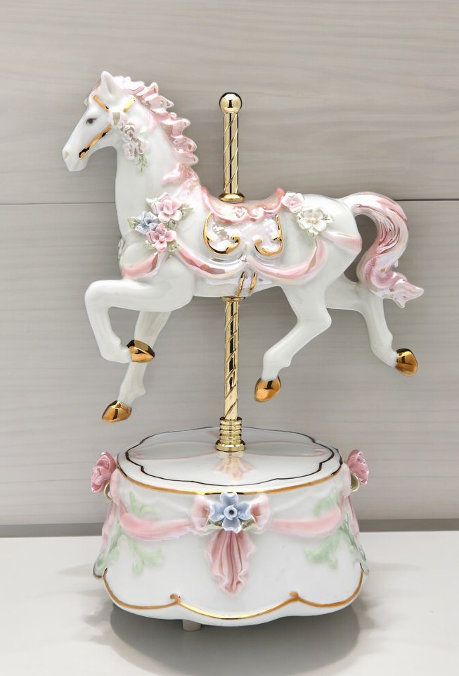 Ceramic Pink Carousel Horse Music Box Horse Lover Gift Gift for Her Gift for Mom Home Decor - Music box