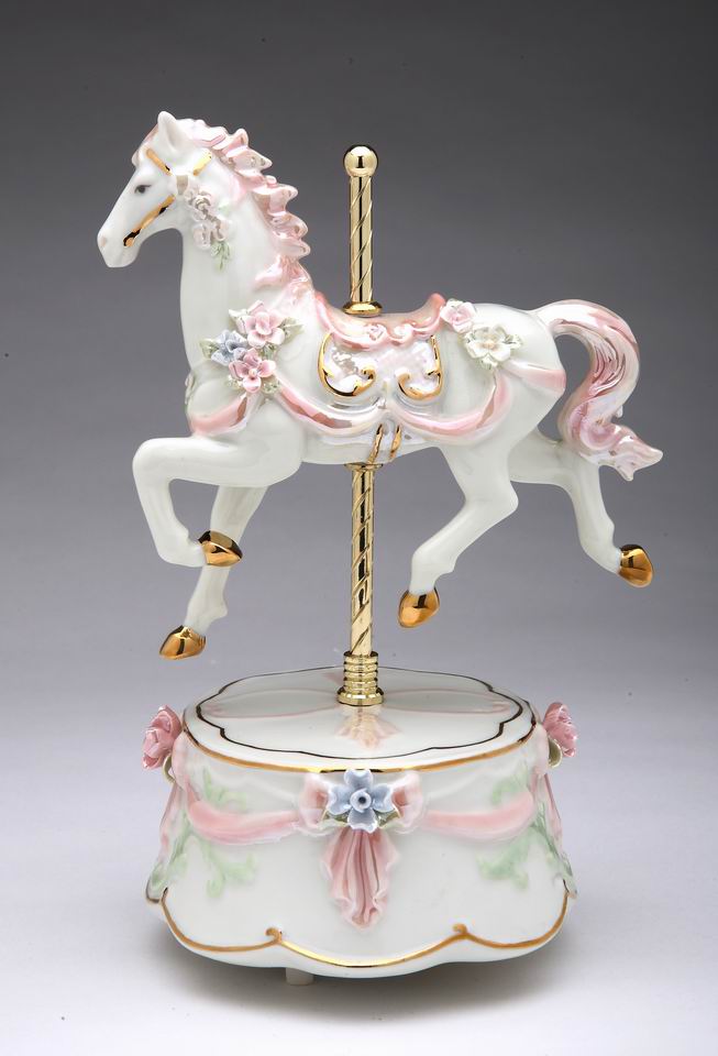 Ceramic Pink Carousel Horse Music Box Horse Lover Gift Gift for Her Gift for Mom Home Decor - Music box