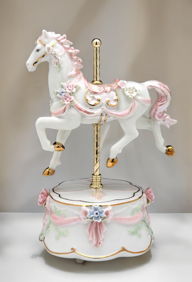 Ceramic Pink Carousel Horse Music Box Horse Lover Gift Gift for Her Gift for Mom Home Decor - Music box
