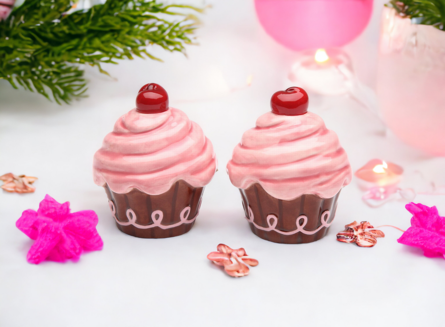 Ceramic Pink Cupcake Salt & Pepper Shakers Wedding Décor Gift for Her Gift for Mom Kitchen Décor Bakery Décor Café