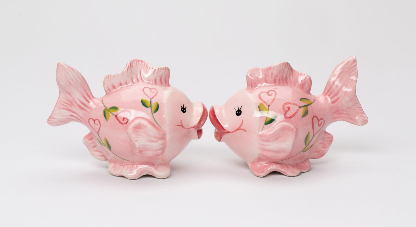 Ceramic Pink Fish with Hearts Salt and Pepper Shakers Valentines Day Decor Gift for Her Kitchen Decor, - Salt & Pepper