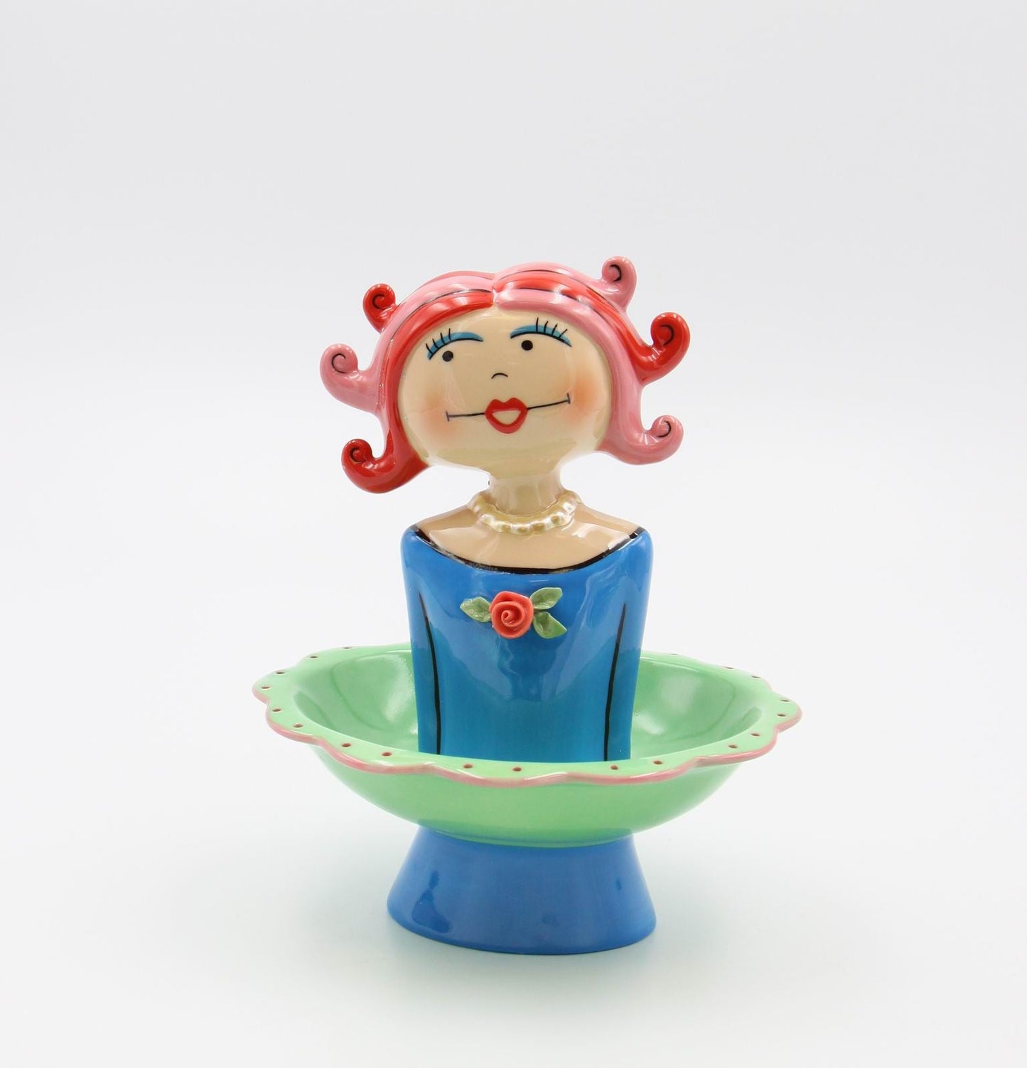 Ceramic Pink Hair Lady Jewelry Holder Vanity Decor Home Décor Gift for Her Gift for Mom Vanity Décor - Jewelry Holders