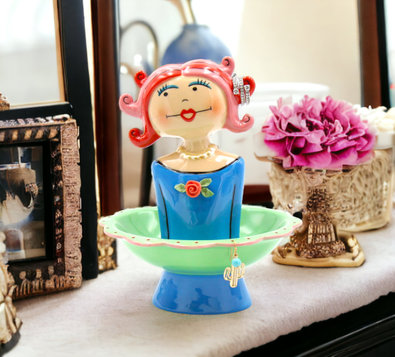 Ceramic Pink Hair Lady Jewelry Holder Vanity Decor Home Décor Gift for Her Gift for Mom Vanity Décor - Jewelry Holders