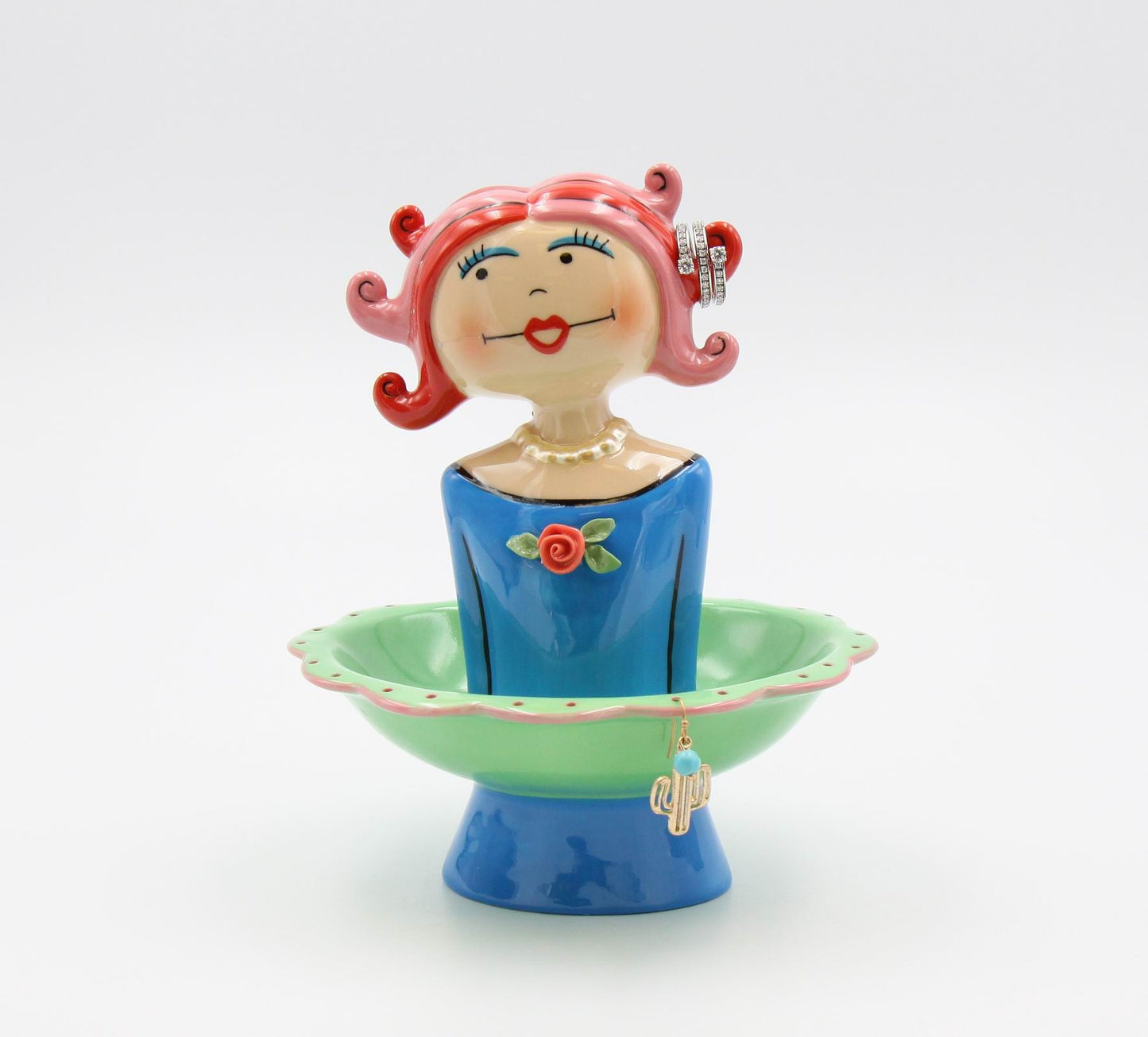 Ceramic Pink Hair Lady Jewelry Holder Vanity Decor Home Décor Gift for Her Gift for Mom Vanity Décor - Jewelry Holders