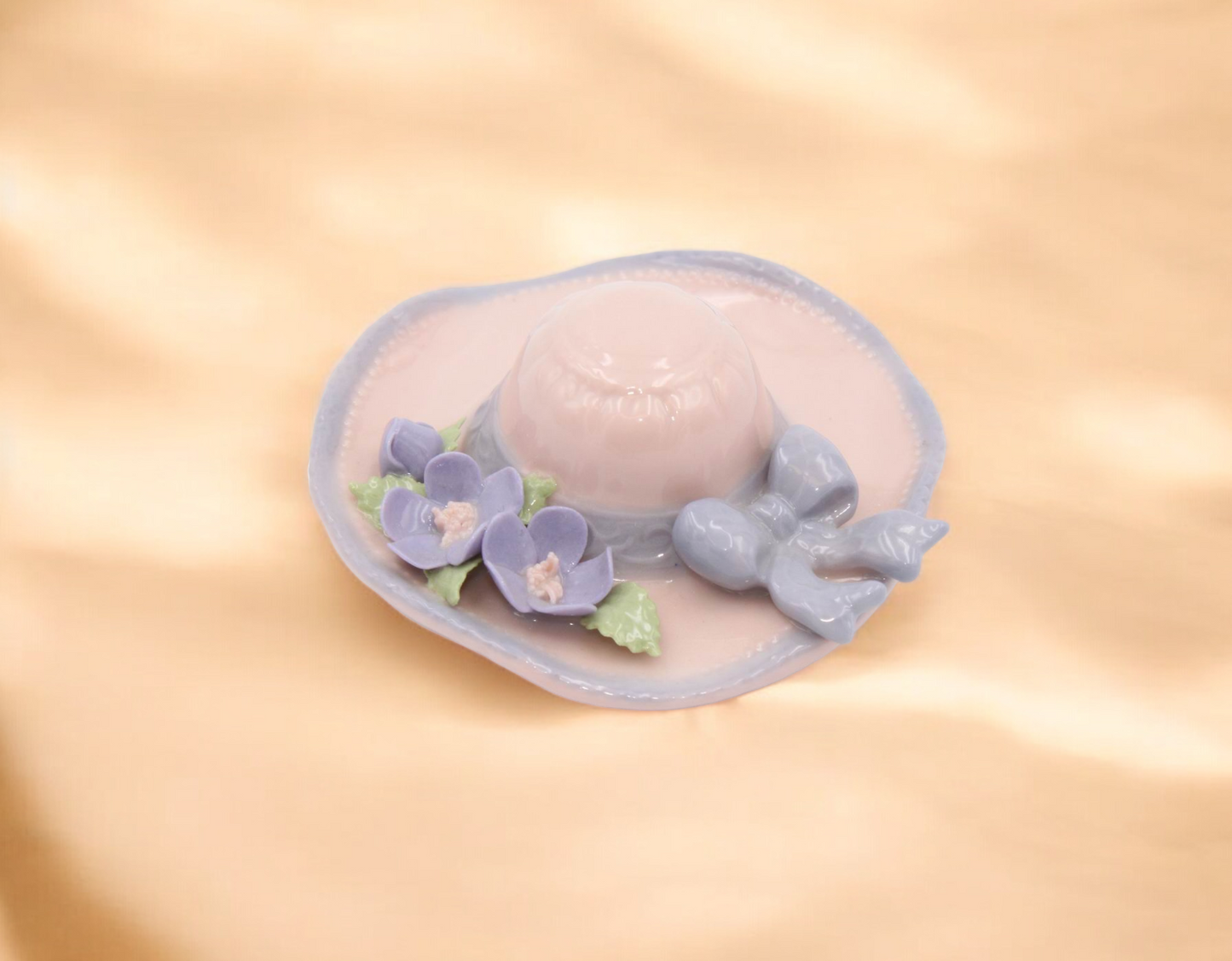 Ceramic Pink Hat with Flowers Figurine Home Decor Gift for Her Gift for Mom - Figurine