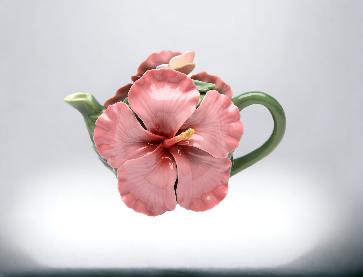Ceramic Pink Hibiscus Flower Teapot Gift for Her Gift for Mom Kitchen Décor Tea Party Décor Café Décor Kitchen Decor