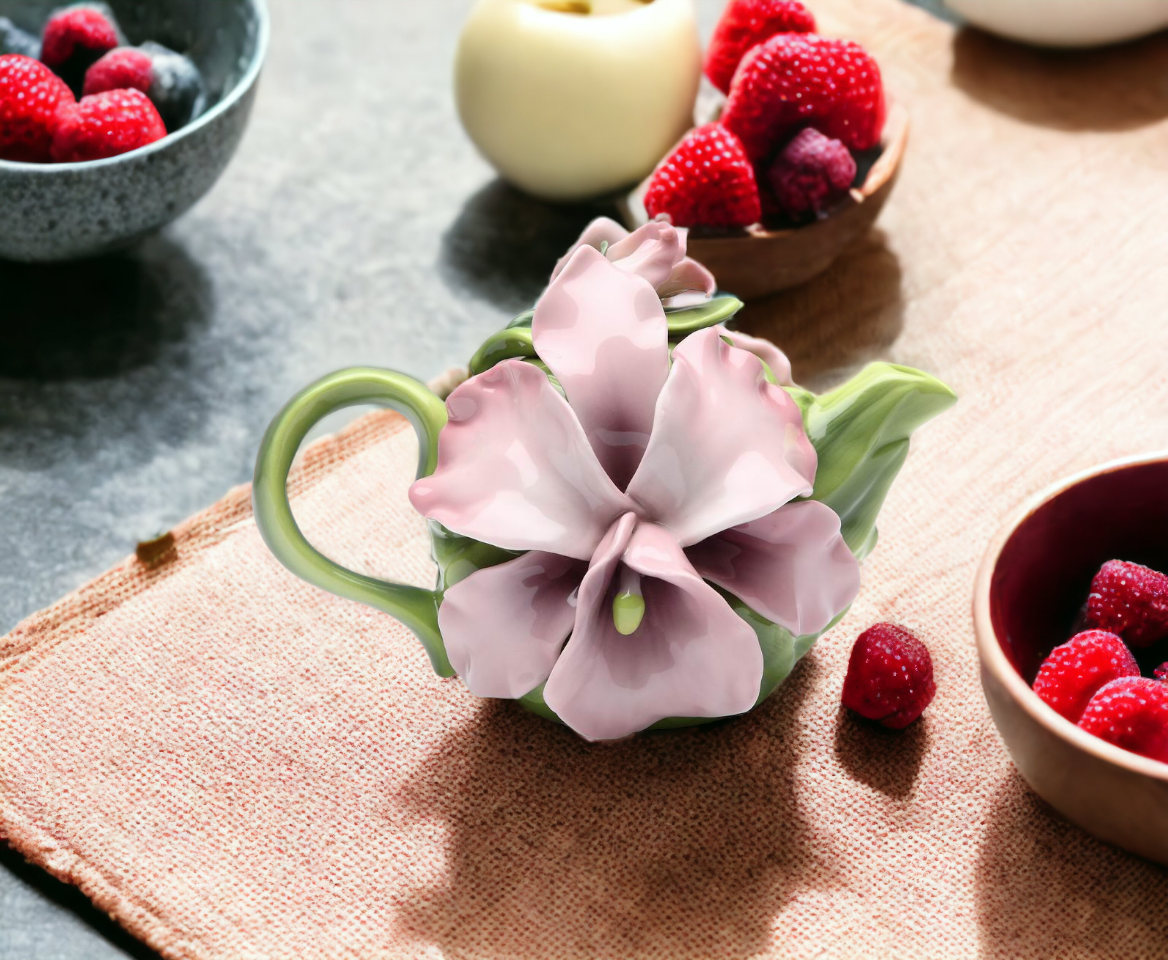 Ceramic Pink Orchid Flower Teapot Gift for Her Gift for Mom Kitchen Décor Tea Party Décor Café Décor Kitchen Decor