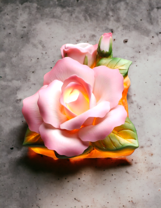 Ceramic Pink Rose Flower Plug-In Light Home Décor Gift for Her Gift for Mom Nature Lover Décor Vintage Decor - Night