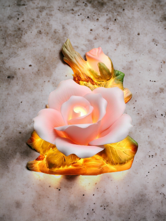 Ceramic Pink Rose Flower Plug-In Nightlight Home Décor Gift for Her Gift for Mom Nature Lover Décor Vintage Decor