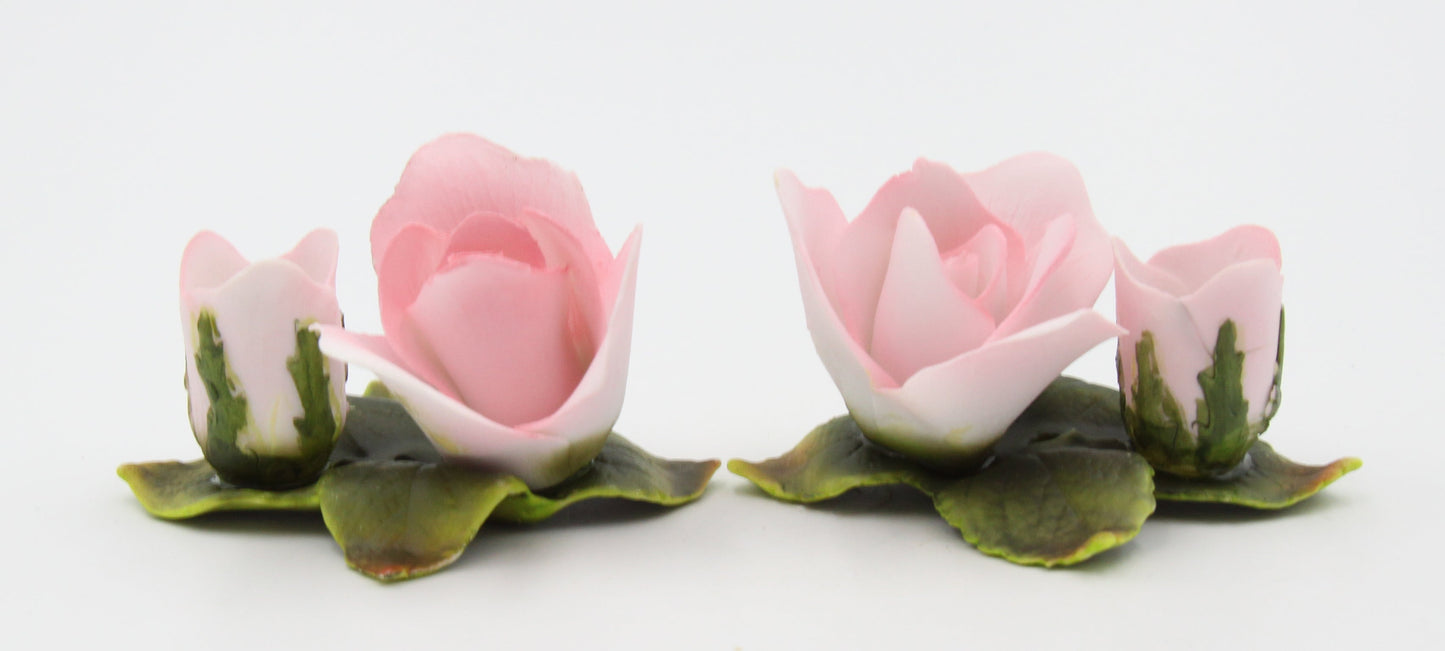 Ceramic Pink Rose Flowers with Buds Candle Holders - Set of 2 Romantic Decor Garden Decor Vintage Decor Gift for Mom